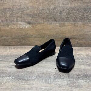 Clarks Tilmont Step Black Suede Cap Toe Low Heel Loafer Women's Size 9
